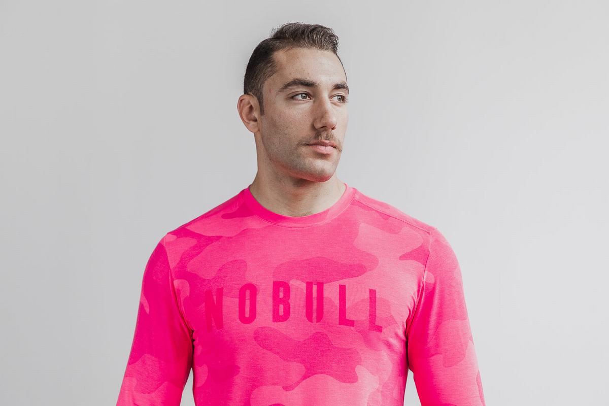 Nobull Men\'s Long Sleeves Pink Camo | Australia (JF6084)